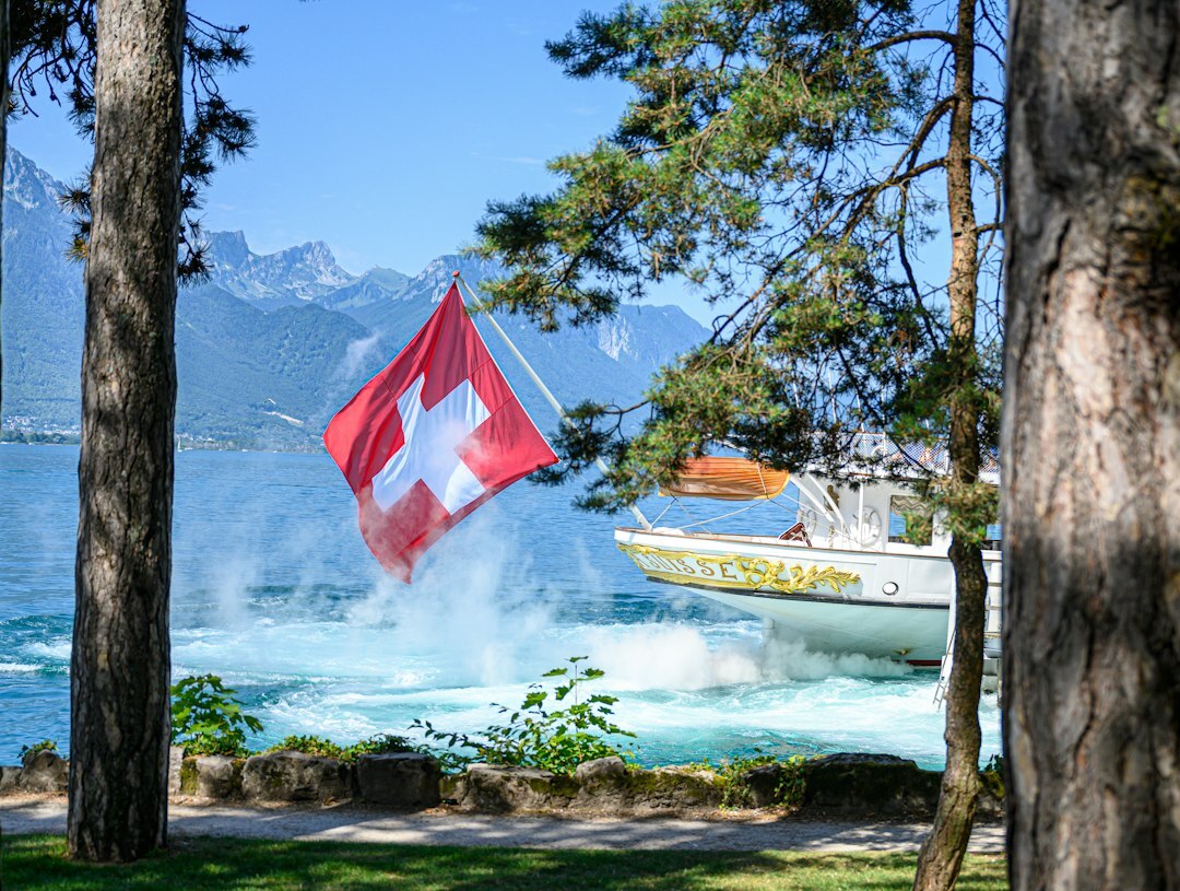 swiss flag with trees